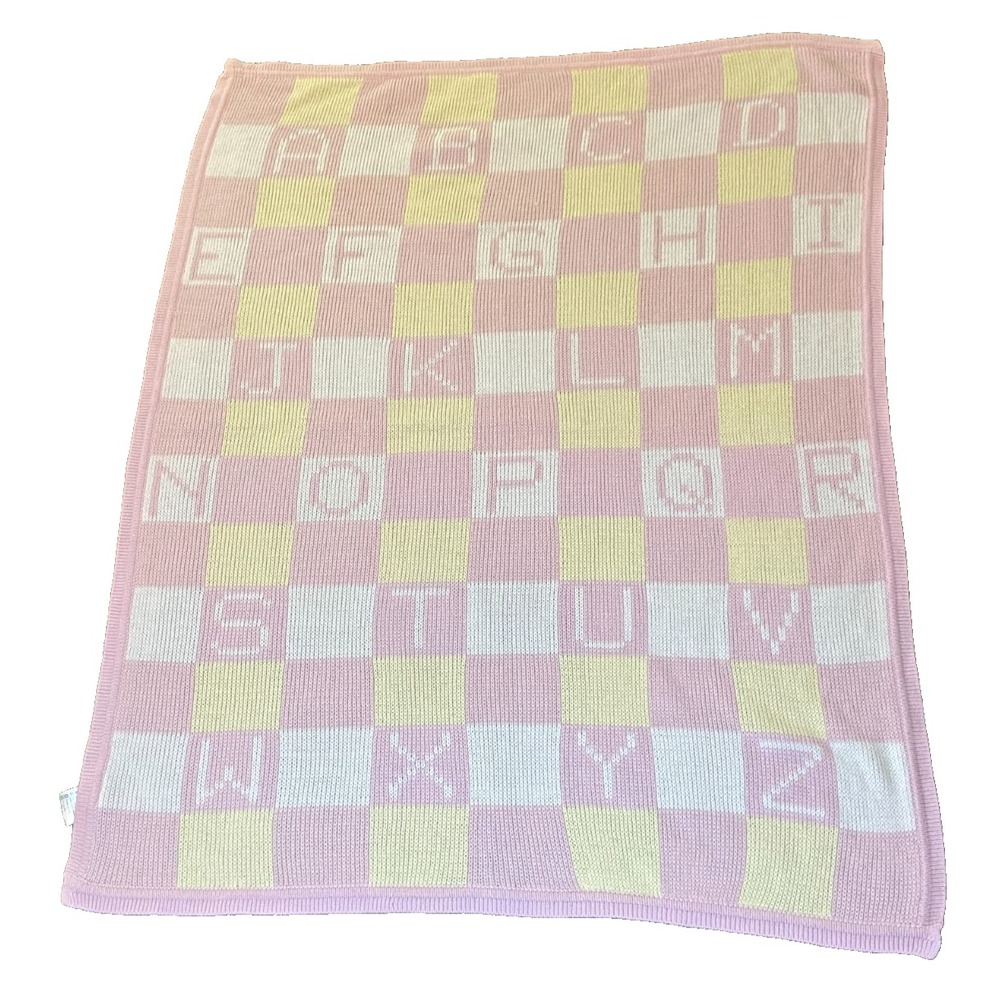 Wamsutta Blanket Alphabet Blocks Pink Pastel Baby Blanket Knit 100% Acrylic‎